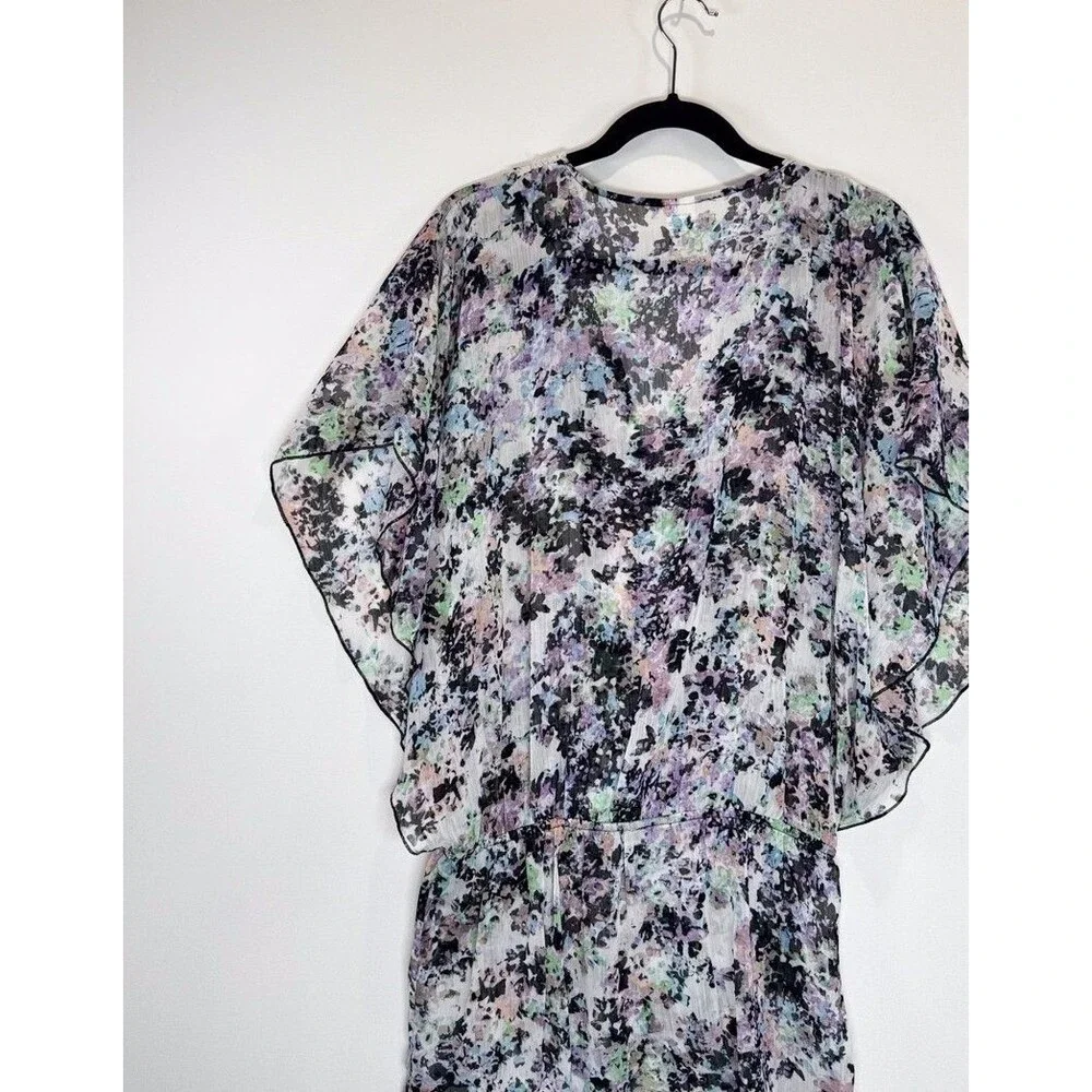 Badgley Mischka Womens Cover Up Black Abstract Sheer Beaded Blouson Swim Medium - Picture 8 of 10